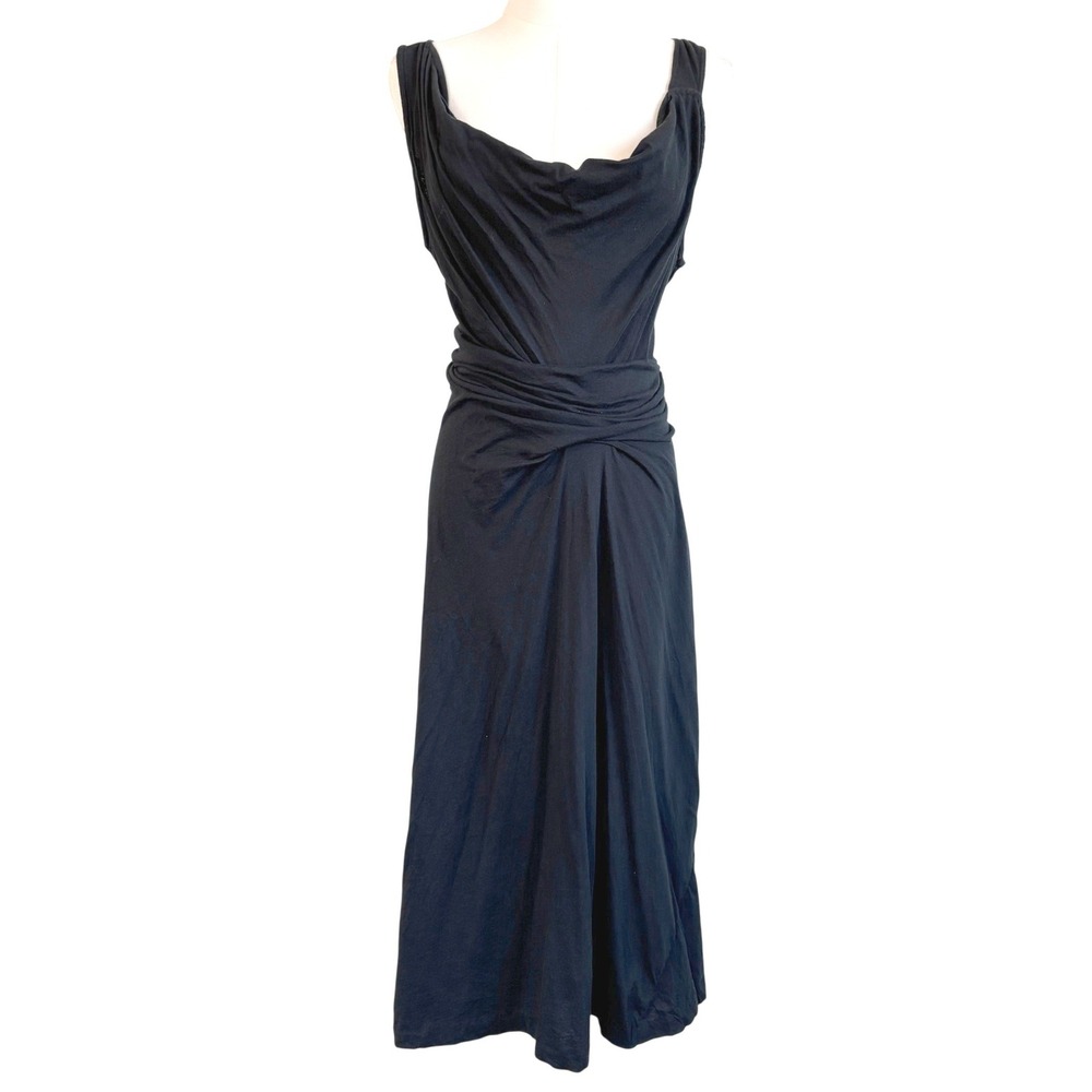 Jarbo Midi Dress Black‎ S-M 36 Pima Cotton Cowl Neck Draped Twist Waist Luxury